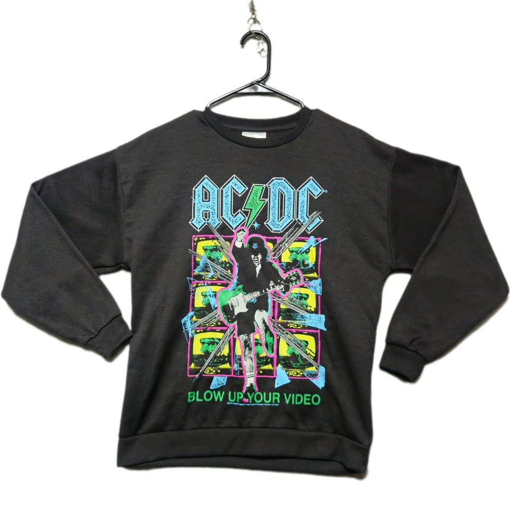 AC/DC Pullover Sweater Womens XS Graphic Crewneck Black‎ Rock Retro NEW